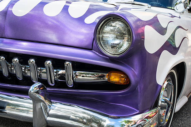 istock Purple Classic Muscle Car With Chrome And Flames 501336919