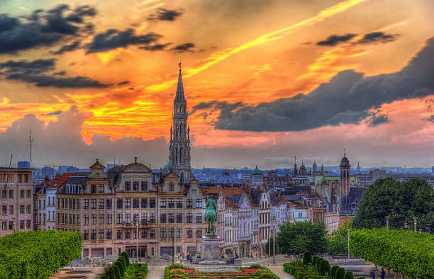 vista del centro storico di bruxelles - brussels belgium arranging majestic foto e immagini stock