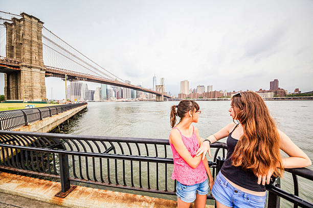 istock Two girls, sisters, looking to Manhattan under thunderstorm 501341303
