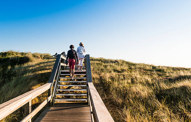 istock People on wooden footpath on dune at German beach. 501341969