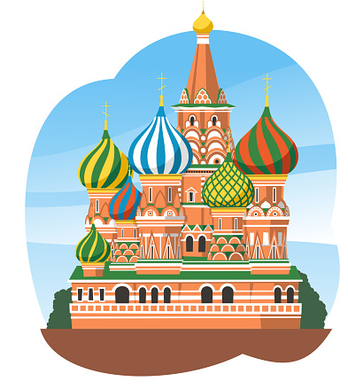Kremlin Saint Basil's Cathedral Moscow Russia, vector illustration cartoon.