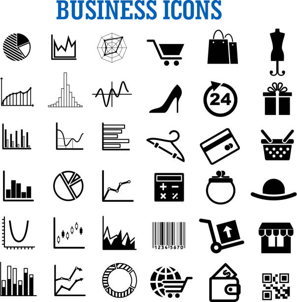 ilustraciones, imágenes clip art, dibujos animados e iconos de stock de negocios, finanzas, compras y comercios iconos plana - information sign shopping cart web address sign