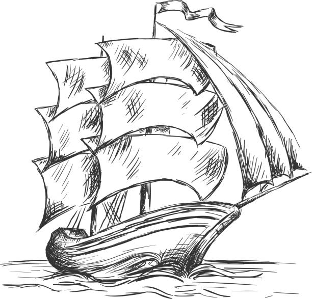 古い船の帆海の水フル - barque点のイラスト素材／クリップアート素材／マンガ素材／アイコン素材