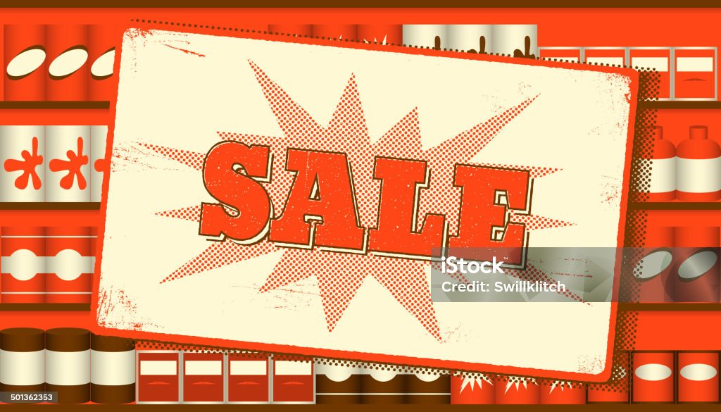 Vintage sale sign Vintage sale sign with supermarket shelves on the background. All font licenses are checked. Supermarket stock vector