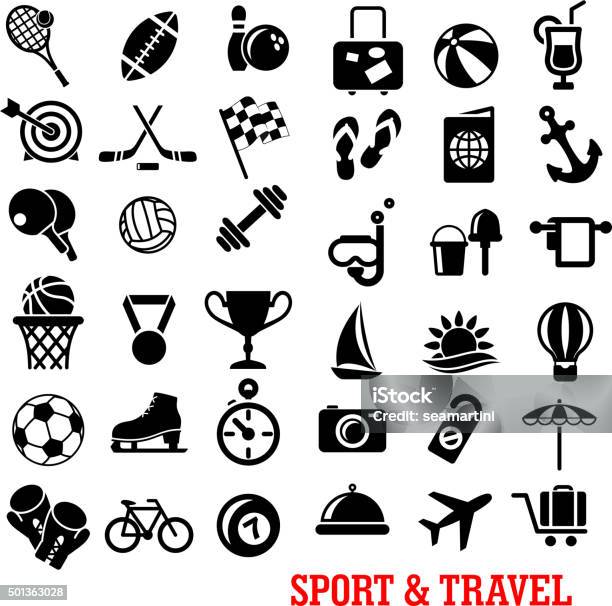 Sport Reisen Erholung Icons Set Für Tourismus Eine Stock Vektor Art und mehr Bilder von Strand