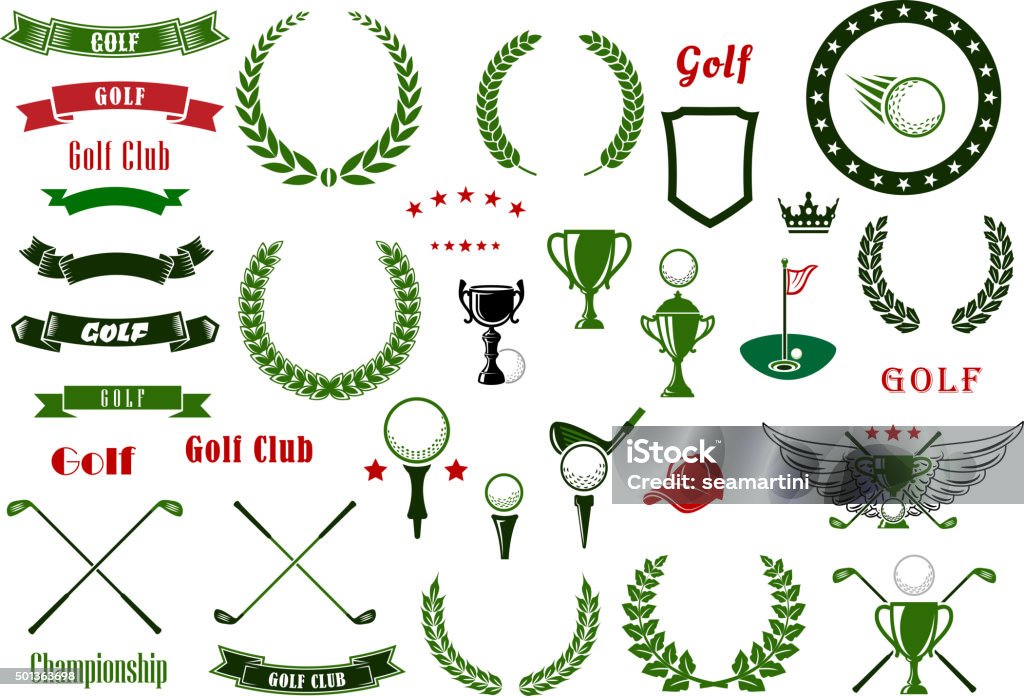 Golf y campos de Golf de deportes elementos o artículos - arte vectorial de Golf libre de derechos