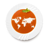 Plate tomato soup with cream (shape of the world)