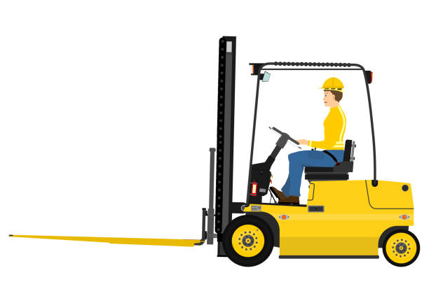 вилочный погрузчик с �расширения - forklift picking up pallet hydraulic platform stock illustrations