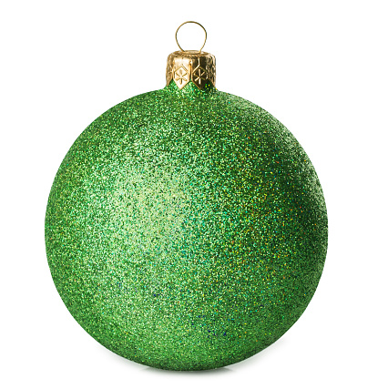 green shiny christmas ball isolated on white background