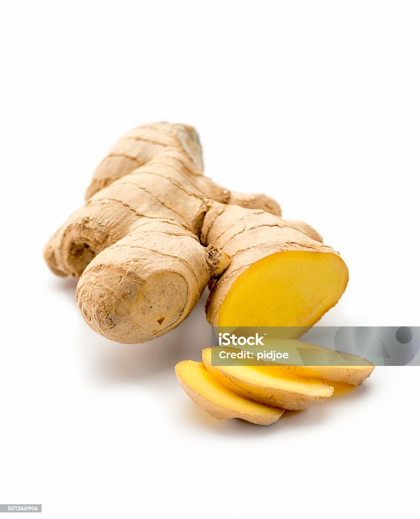 Cut Ginger root isolated on white background Cut Ginger root isolated on white background. Ginger - Spice Stock Photo