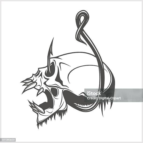 Skull On A Fishing Hook Stock Illustration - Download Image Now - Computer Graphic, Criminal, Evil