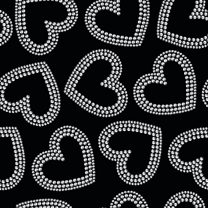 Silver crystal sequins heart seamless pattern .
