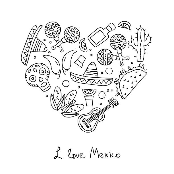 meksyk. ikony w kształcie serca - white background stack heap food and drink stock illustrations