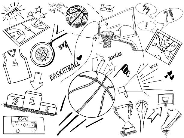 ilustrações de stock, clip art, desenhos animados e ícones de esboço de basquetebol - bola de basquetebol ilustrações