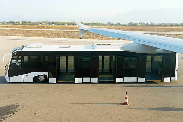 istock Empty white airport bus. Aviation service. 501391212