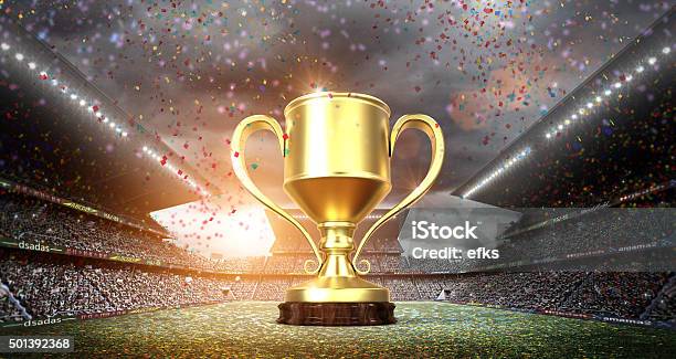 Winners Cup In The Stadium Stock Photo - Download Image Now - Soccer, Cup, Trophy - Award