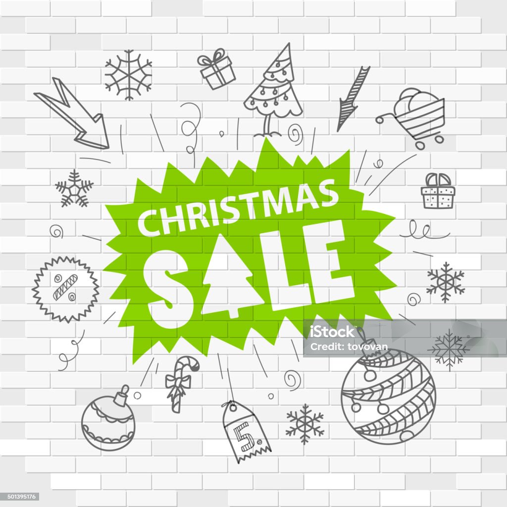 White brick wall and graffiti label White brick wall and graffiti label. Christmas sale Gift stock vector