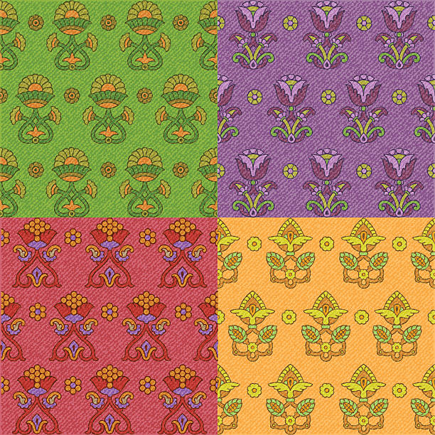 green purple yellow and red flowers pattern vector art illustration