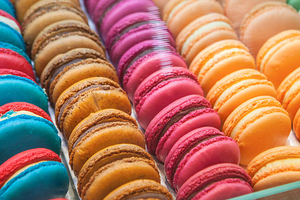 istock Colorful fresh makarons Cake on a plate 501398382