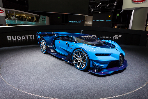Frankfurt, Germany - September 16, 2015: Bugatti Vision Gran Turismo Concept presented on the 66th International Motor Show in the Messe Frankfurt