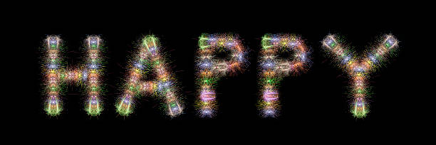 istock Happy text colorful sparkling fireworks horizontal black background 501423062