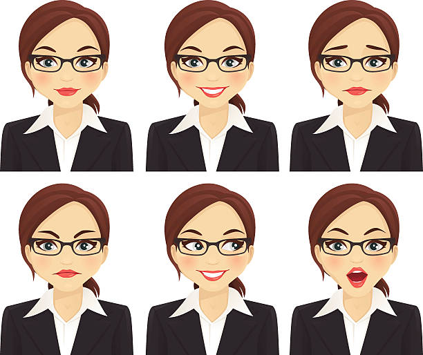 ilustraciones, imágenes clip art, dibujos animados e iconos de stock de mujer de negocios - facial expression women multiple image thinking