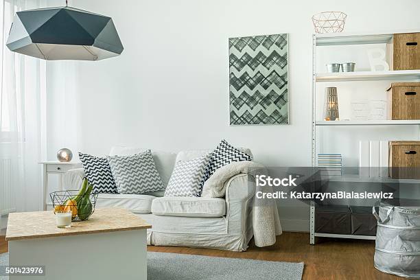 Modern Design Of Living Room Stock Photo - Download Image Now - Apartment, Bookshelf, Carpet - Decor