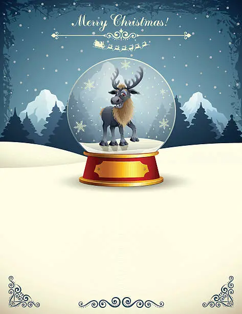 Vector illustration of reindeer in a Snow Globe