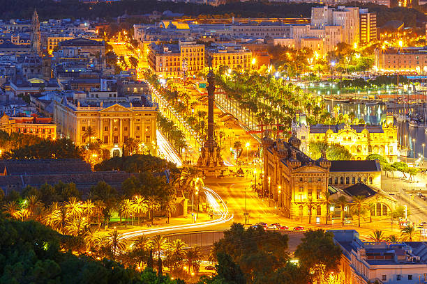 istock Mirador de Colom at night, Barcelona, Spain 501427566