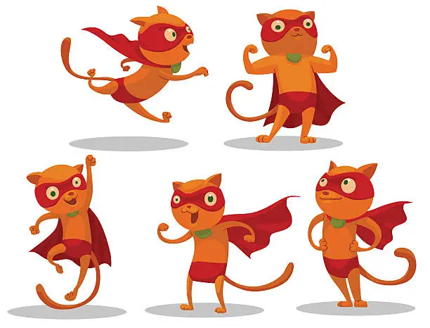 Vector illustration of Set of Superhero Cats