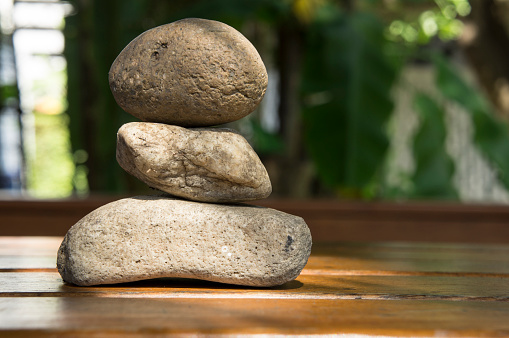 zen rock tri Spiritual stack wood floor stone