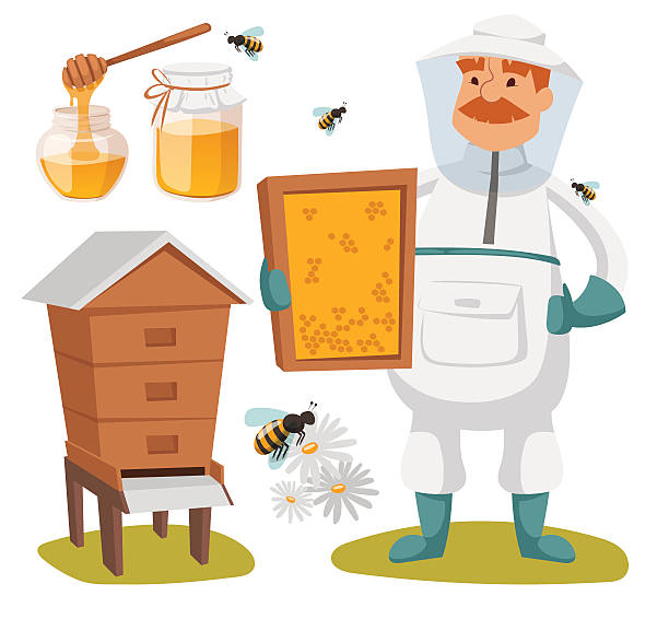 apiary imker vektor-illustrationen - activity animal bee beeswax stock-grafiken, -clipart, -cartoons und -symbole
