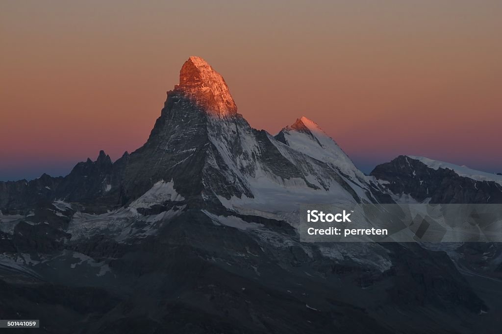 Matterhorn In The First Sunlight Matterhorn, view from the Oberrothorn. Beauty In Nature Stock Photo