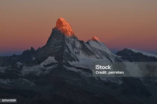 Matterhorn In The First Sunlight Stock Photo - Download Image Now - Beauty In Nature, Dawn, Dramatic Sky