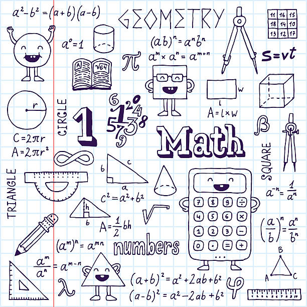 Mathematics. Hand drawn. Vector illustration. School notebook. Mathematics. Hand drawn. Vector illustration. School notebook. pythagoras stock illustrations