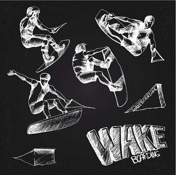 illustrations, cliparts, dessins animés et icônes de aquaplane ensemble - silhouette water men jumping