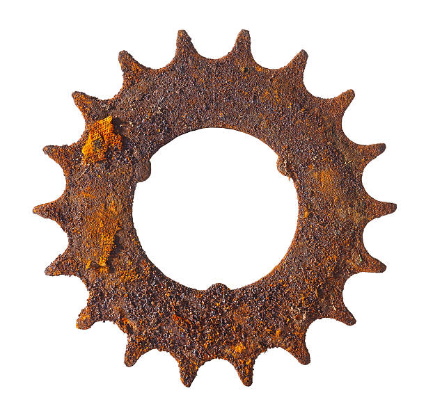 istock Very rusted vintage gearwheel isloated on white background 501444531