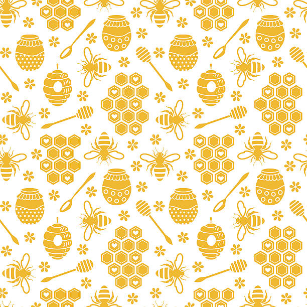 Bezszwowe wzór z pszczoły i Miód – artystyczna grafika wektorowa