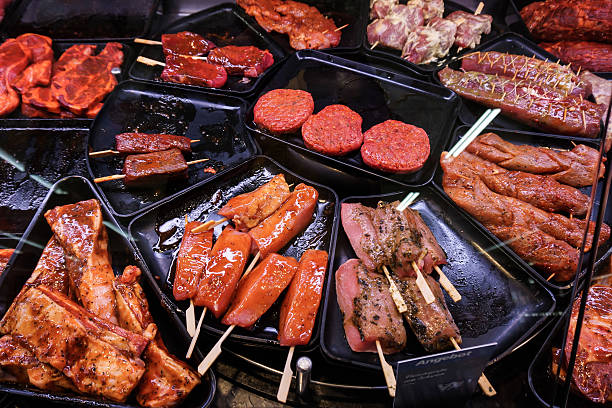istock Marinaded meat for grilling in a counter display 501446703