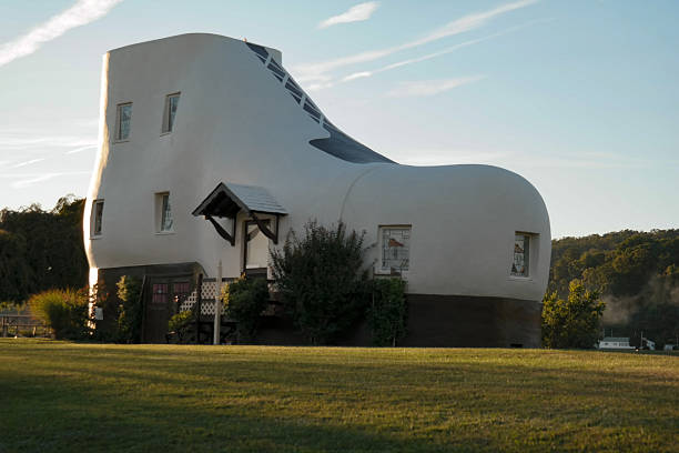 Hellam, PA, USA - September 14, 2014: The Haines Shoe House, located along the Lincoln Highway in York County, remains a roadside attraction.