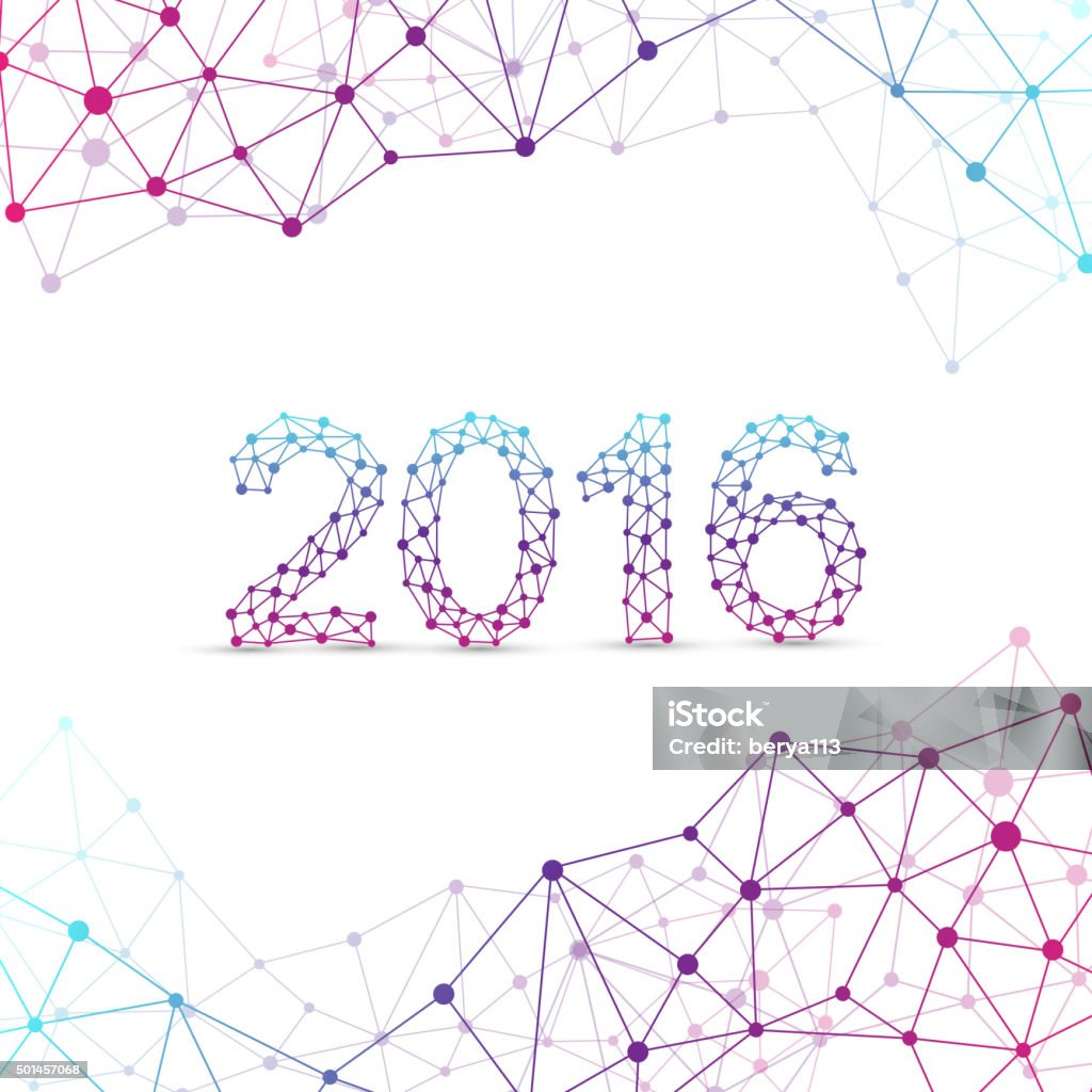 Text design Happy new year 2016. Graphic background molecule and Text design Happy new year 2016. Graphic background molecule and communication. Connected lines with dots. Connection stock vector