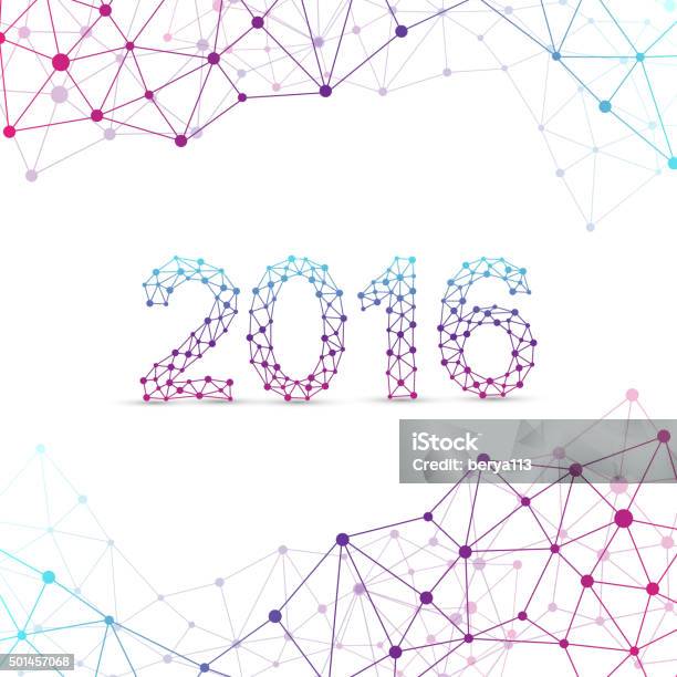 Text Design Happy New Year 2016 Graphic Background Molecule And Stock Illustration - Download Image Now