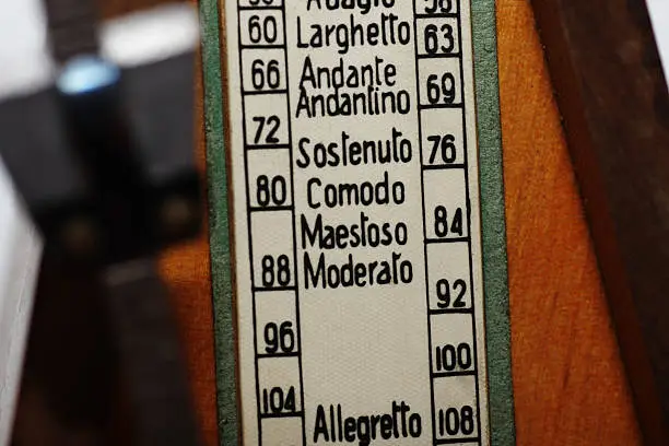 scale of the old wooden metronome in close-up