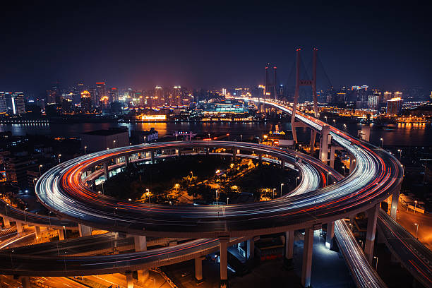 istock Modern city traffic road at night. Transport junction 501463776