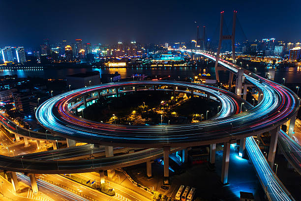 istock Modern city traffic road at night. Transport junction 501463790