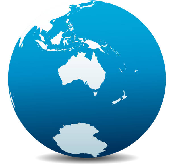 illustrations, cliparts, dessins animés et icônes de l'australie et la nouvelle-zélande, pôle sud, antarctique, global monde - australia new zealand globe world map
