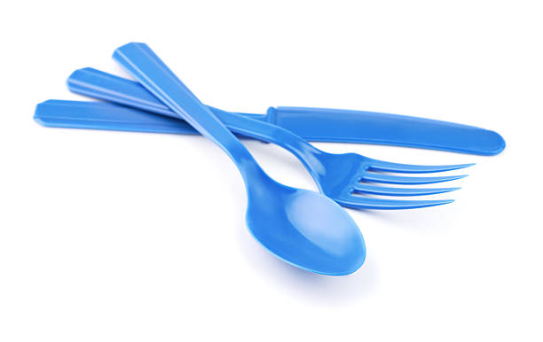 posate di plastica - spoon plastic isolated white foto e immagini stock