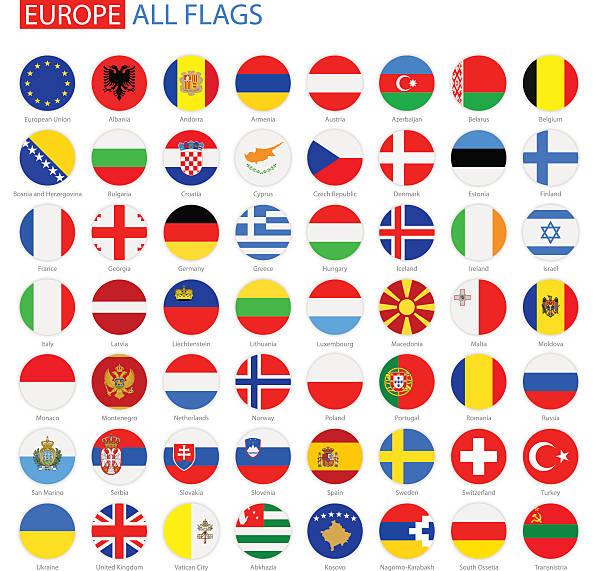 flache runde flaggen europas-vollständige vektor-kollektion - europaflagge stock-grafiken, -clipart, -cartoons und -symbole