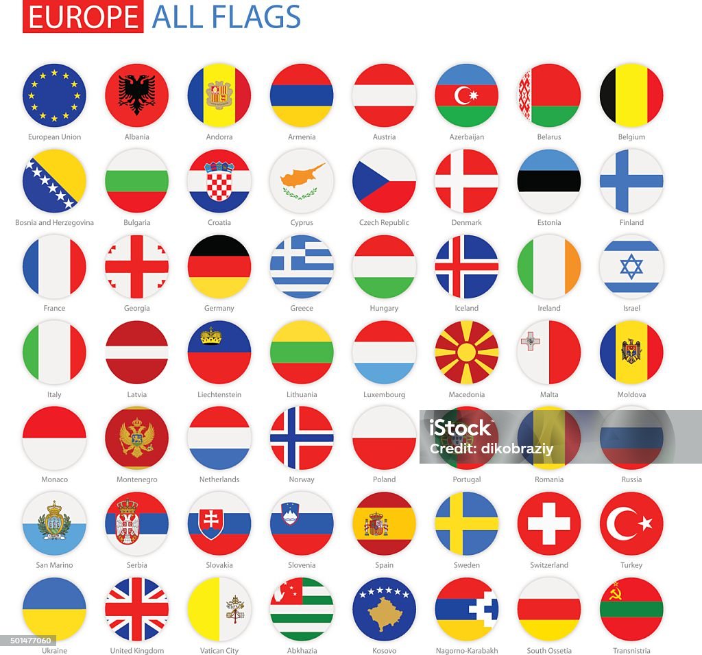 Плоские круглые метки Европы-Полный Векторная КОЛЛЕКЦИЯ - Векторная графика Флаг Европейского союза роялти-фри