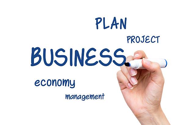 istock Hand writing business content with blue marker 501479660